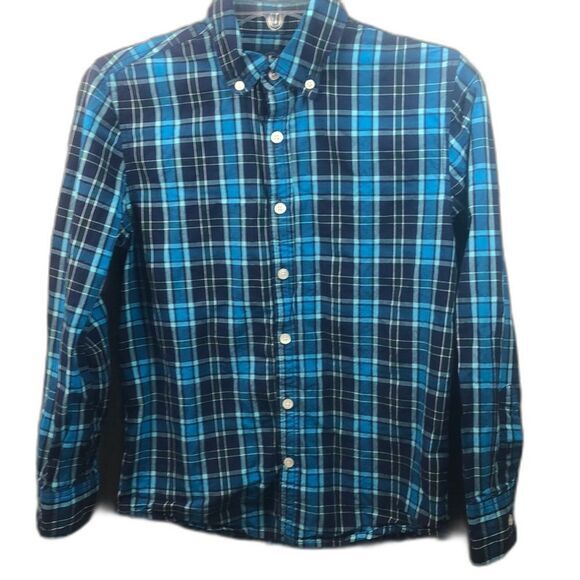 Blue Plaid Button‎ Down Long Sleeve Casual Shirt - Picture 1 of 11